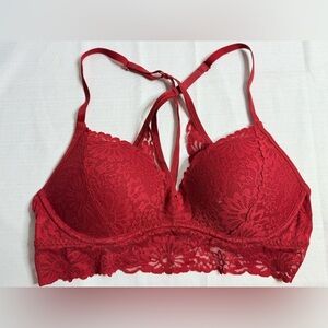 Victoria Secret Pink Push Up Bra Bralette Small Red Lace Underwire